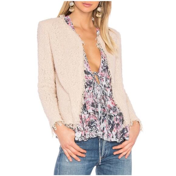 nwot IRO Azurespe Jacket 34~XS~S Beige Open Fringe-Edge Pocket Knit-Cotton LongS